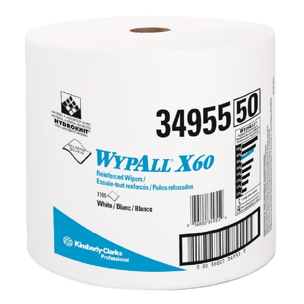Kimberly-Clark Wypall X60 Wipers White Jumbo Roll Krew 500 34955